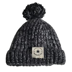 Wonderful Girl Chunky Knit Winter Hat Pom Pom Marled Ribbed Beanie Apres Ski Cap